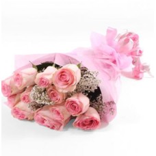 Dozen Pink Roses Bouquet